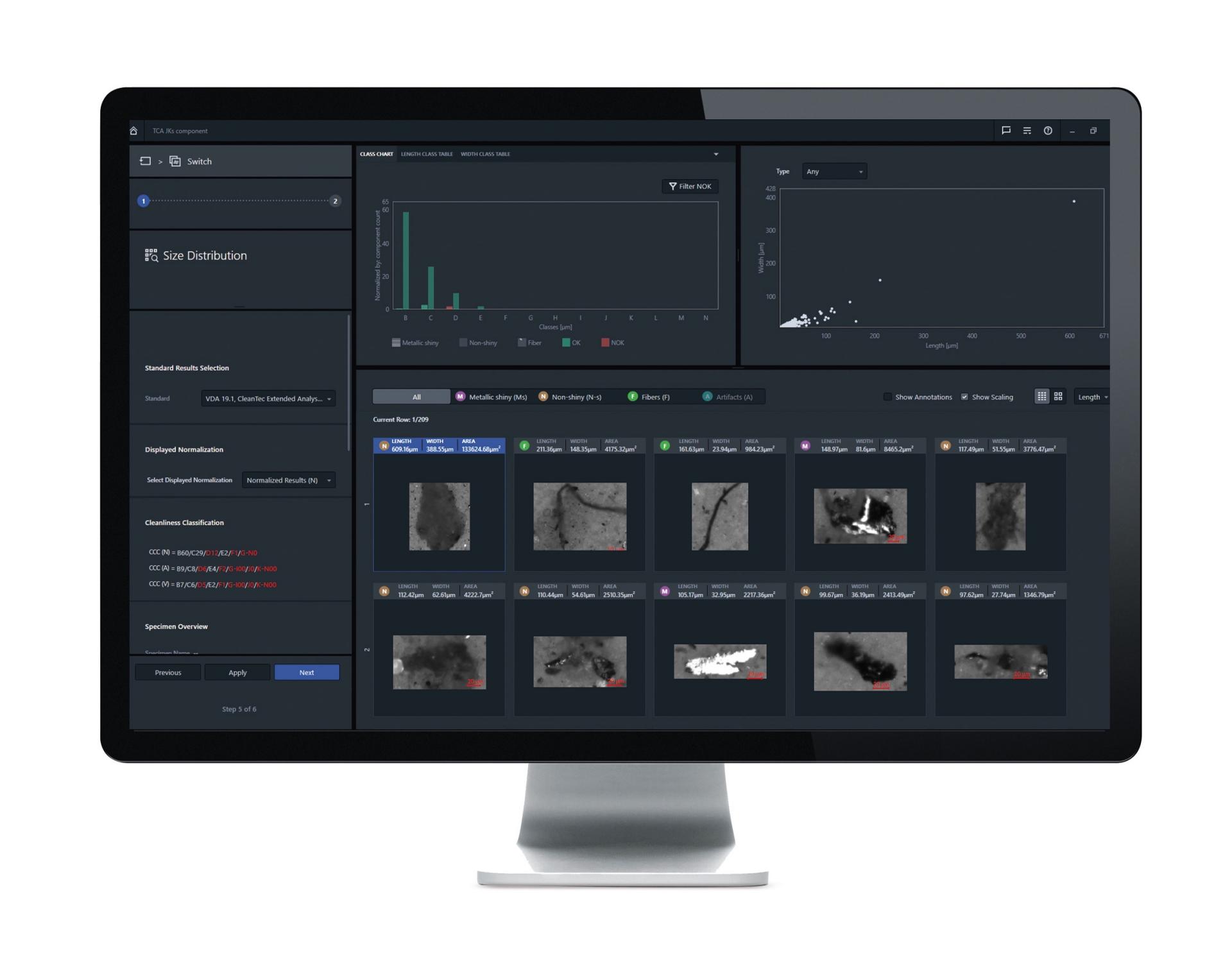 Auswertung mit ZEISS ZEN core Technical Cleanliness Analysis