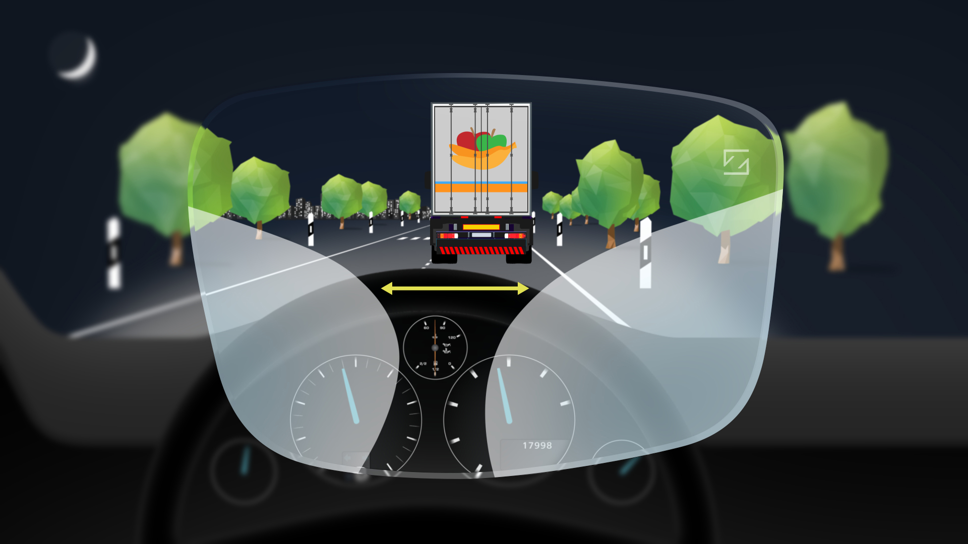 Bis zu 43% größere* Progressionszone für entspannte Blickwechsel zwischen Armaturenbrett und Spiegeln verbunden mit bis zu 14% größerem Fernbereich für eine breitere Sicht auf die Straße.